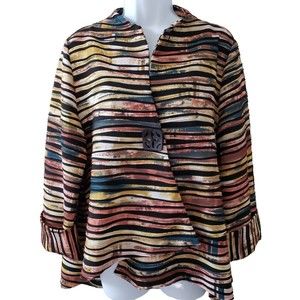IC by Connie K Asymmetrical Striped Art One Button Jacket, Mustard/Multi, Sz XL